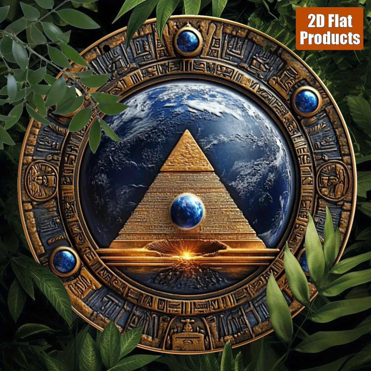 

Pyramid-Themed RoundWall Plaque - Decor with Hieroglyphic Border, Earth Design & Vibrant Colors, History Enthusiasts, 2D Flat