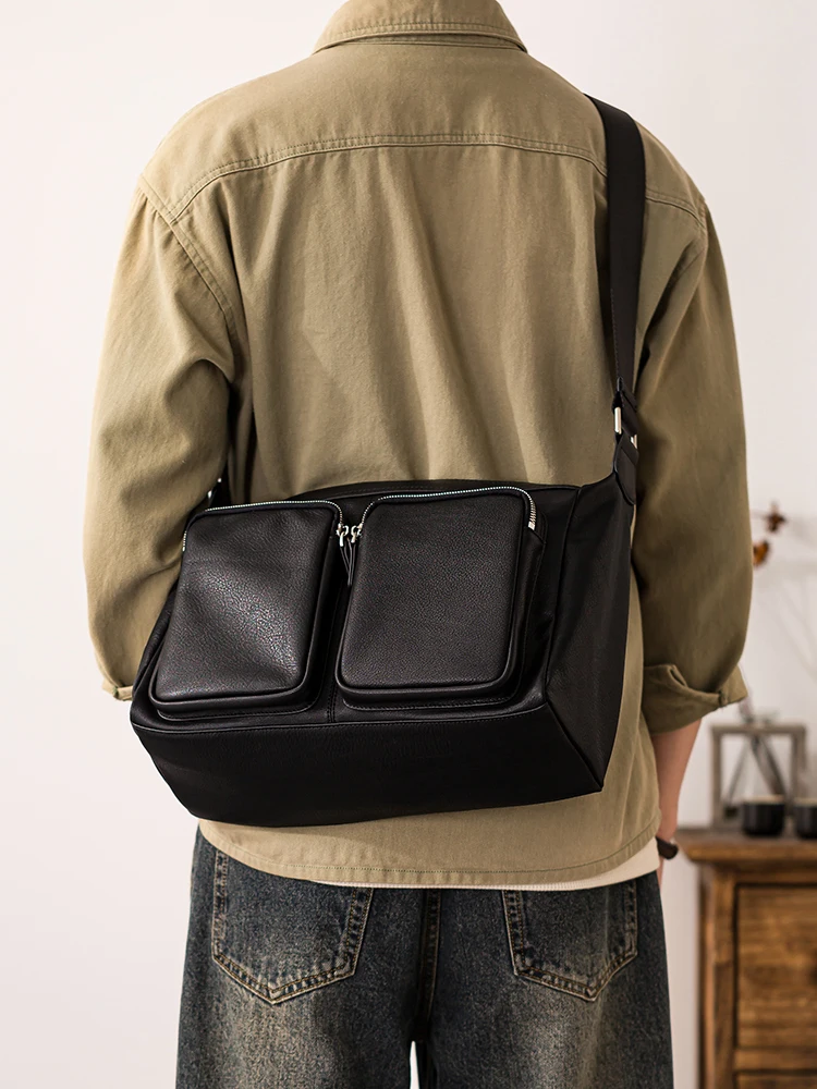 Outdoor casual first layer cowhide men's large-capacity crossbody bag weekend travel luxury genuine leather laptop shoulder bag