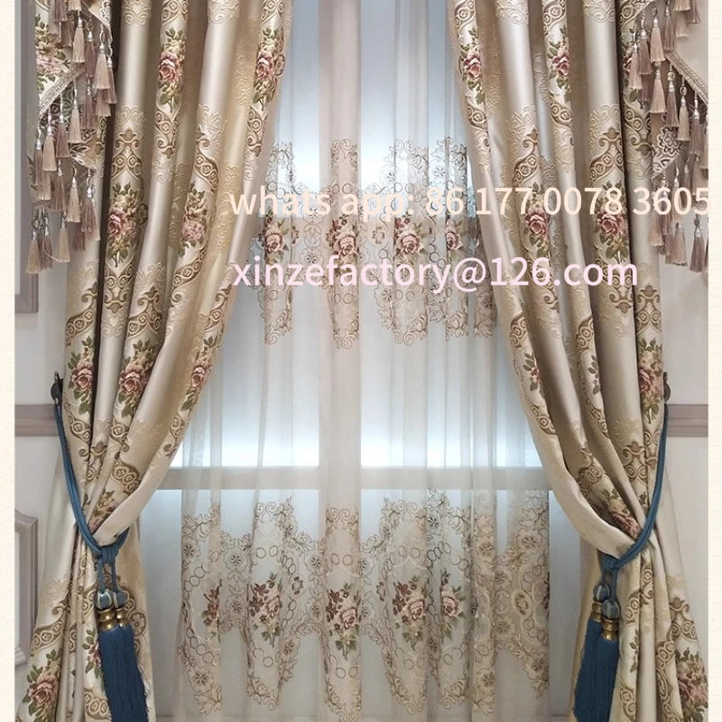 

Customizable Luxurious Curtains for Living Room Bedroom Blackout Embossed Jacquard Curtains High-end Customization Tulle Yarn