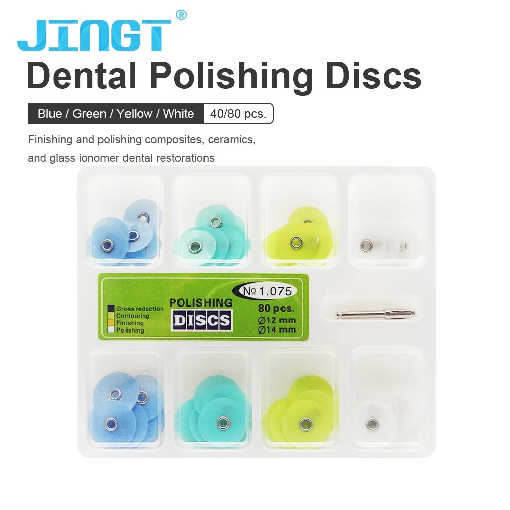 

JINGT Dental Material Polishing Discs Set Coarse and Fine Grit for Polishing Composite Resins/Ceramics/Glass Ionomer (40/80Pcs)