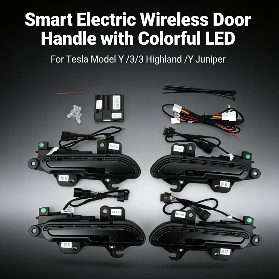 LED Ambient Light Thread-Free Smart Electric Door Handle For Tesla Model 3/Y/YL Car Exterior Waterproof Modification Accessories