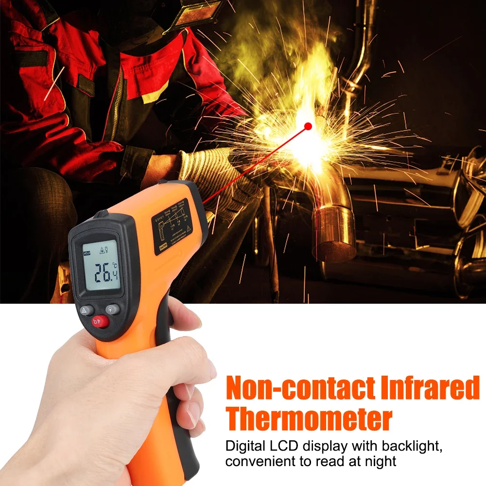 GM320 الرقمية-50 ~ 380 ° C C/F مقياس درجة الحرارة بالليزر بندقية البيرومتر الصناعي بالأشعة تحت الحمراء عدم الاتصال ميزان الحرارة بالأشعة تحت الحمراء ﻿