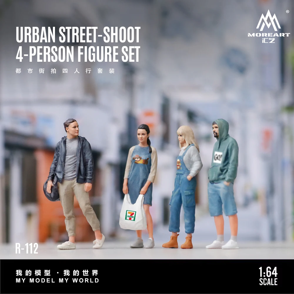*Pre-order*MoreArt 1/64 Realistic Resin Human Figurines 4Pcs City Street View Character Set Mini Micro Figure Model For Display