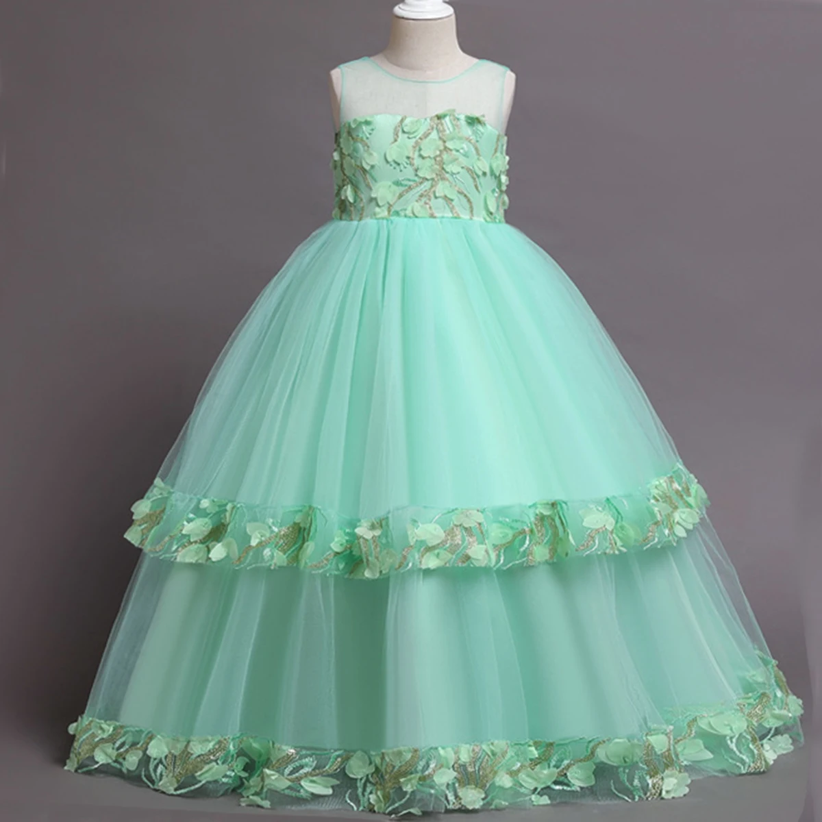 Grace  Little Big Girls 3D Flower Girl Birthday Party Pageant Ball Gown Floor Length Long Dress 68060