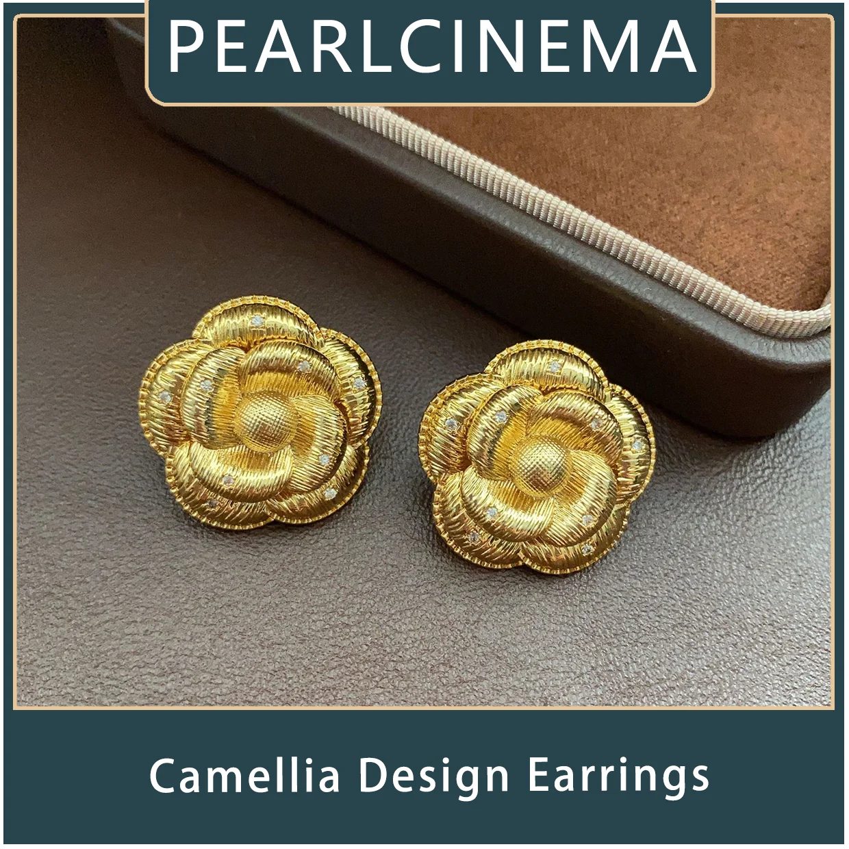 

PEARLCINEMA Brushed Design Camellia Light Luxury Fashion Elegance Stud Earrings