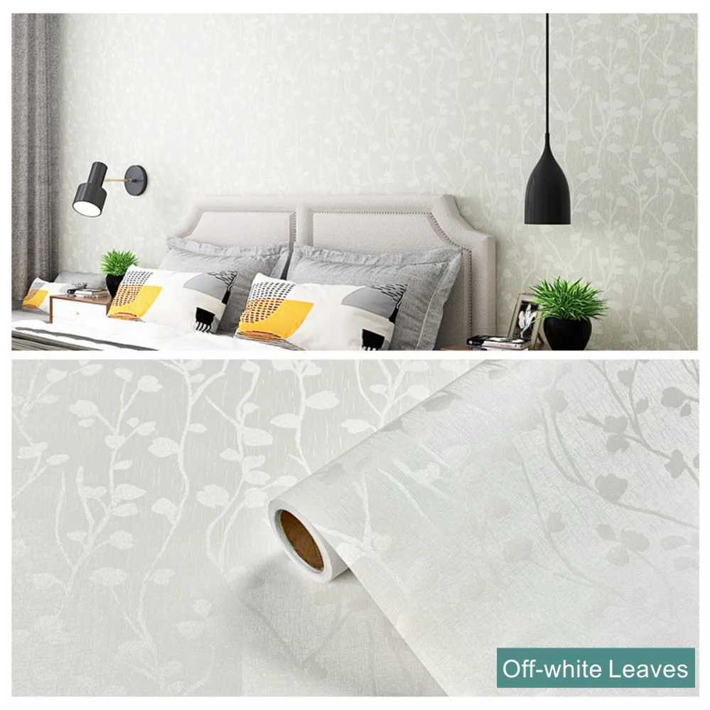 Off-white Leaves Peel and Stick Wallpaper White Color Contact Paper Stripe Self-Adhesive Wallpaper Removable Waterproof Decor