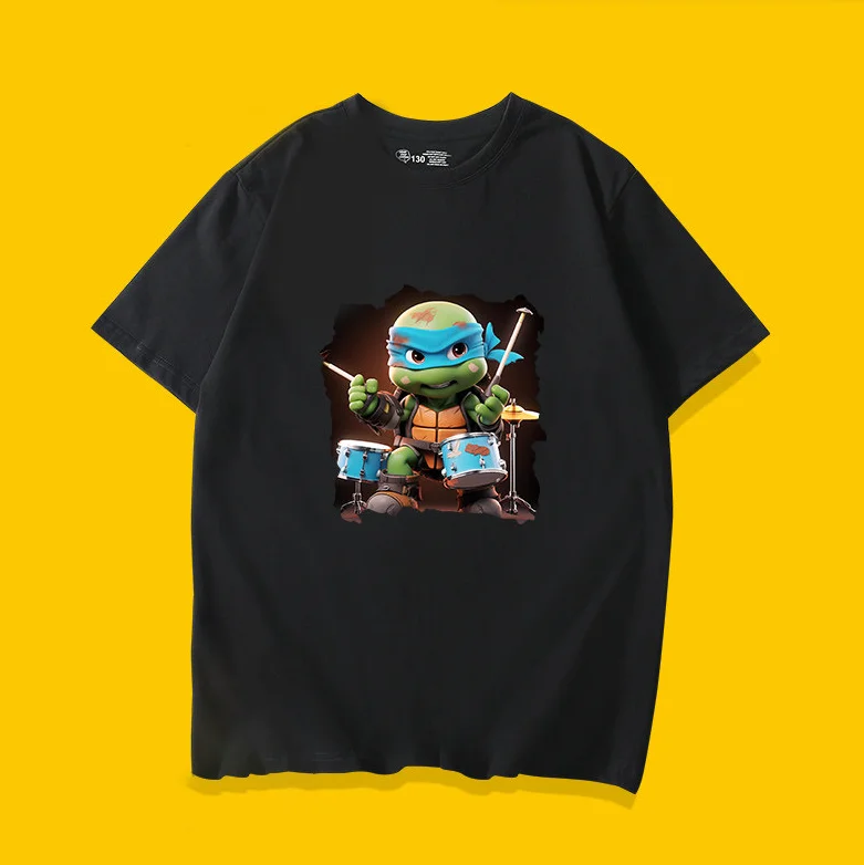Nickelodeon 2026 Ninja Turtles Mutant Battle-Children's Summer Cartoon Boys' Short-Sleeved Trendy Cool T-Shirt-100% Cotton Shirt