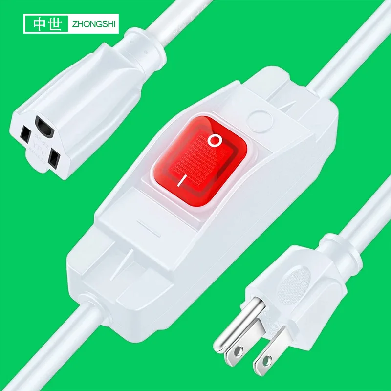 US Standard IP66 Electric Extension Cord NEMA5-15P Plug With Waterproof Switch 5-15R SF52 Socket Connector Consumer Wire15A 45CM