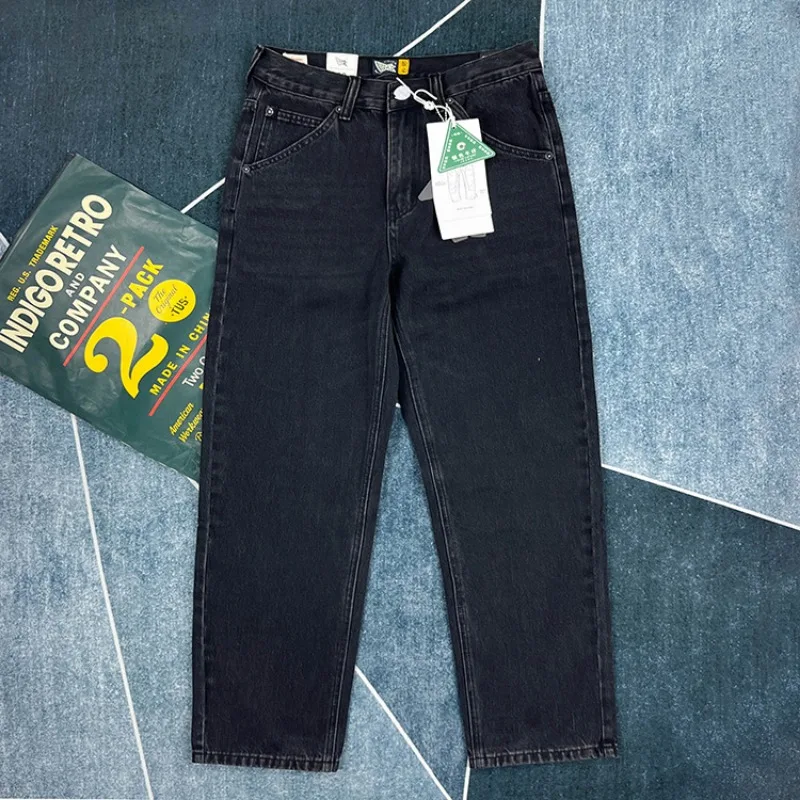 

90% Cotton Black Jeans for Men Straight-leg Denim Pants Japanese Washed Retro Loose-fit Spring and Fall Trendy Minimalist Style