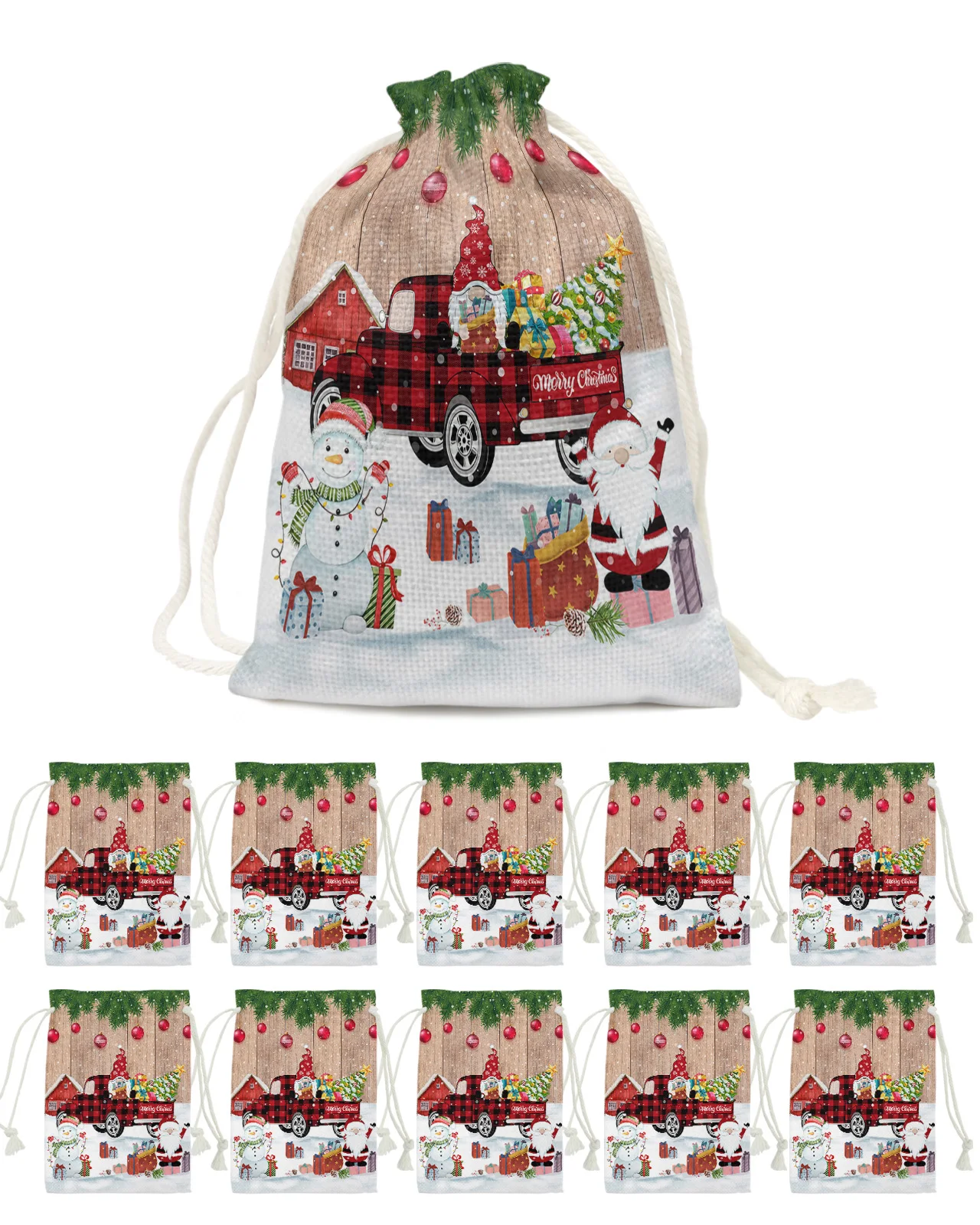 Christmas Truck Snowman Gnome Candy Bags Santa Gift Bag Home Party Decorations Navidad Xmas Linen Gift Bags Packing Supplies