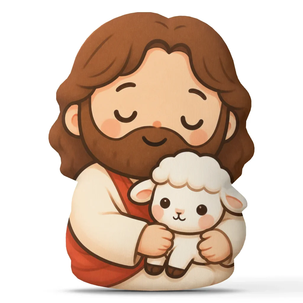 Jesus Lamb Shaped Throw Pillow Christian Faith Cushion Cute Plush Stuffed Home Decor for Prayer Room Church Office Art Gift