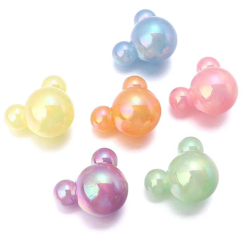 5 Stück Acryl Mickey geformte Perlen 33 x 28 mm vergoldet Farbe großes Loch lose Perlen für Schmuckherstellung DIY Headrope Telefonkette Erkenntnisse