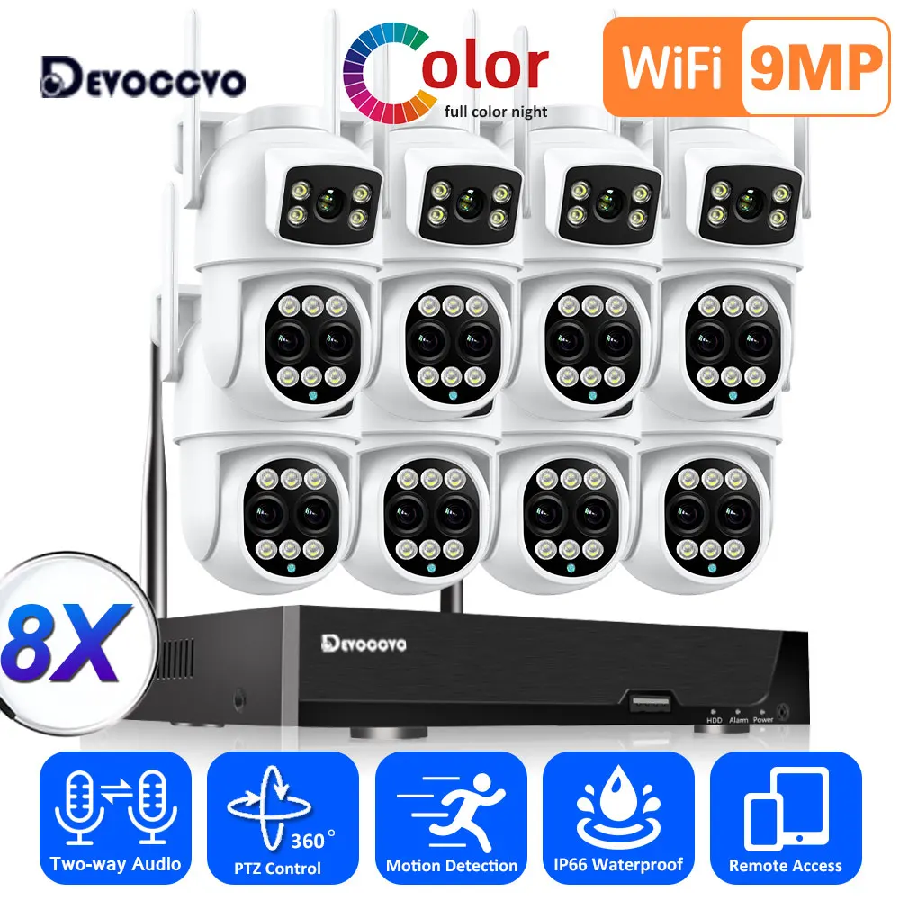 

Icsee Wireless CCTV Security System WiFi Camera Kit 9MP IP Cameras with Three Lens 8X Zoom 8CH 5MP NVR Video Surveillance Set