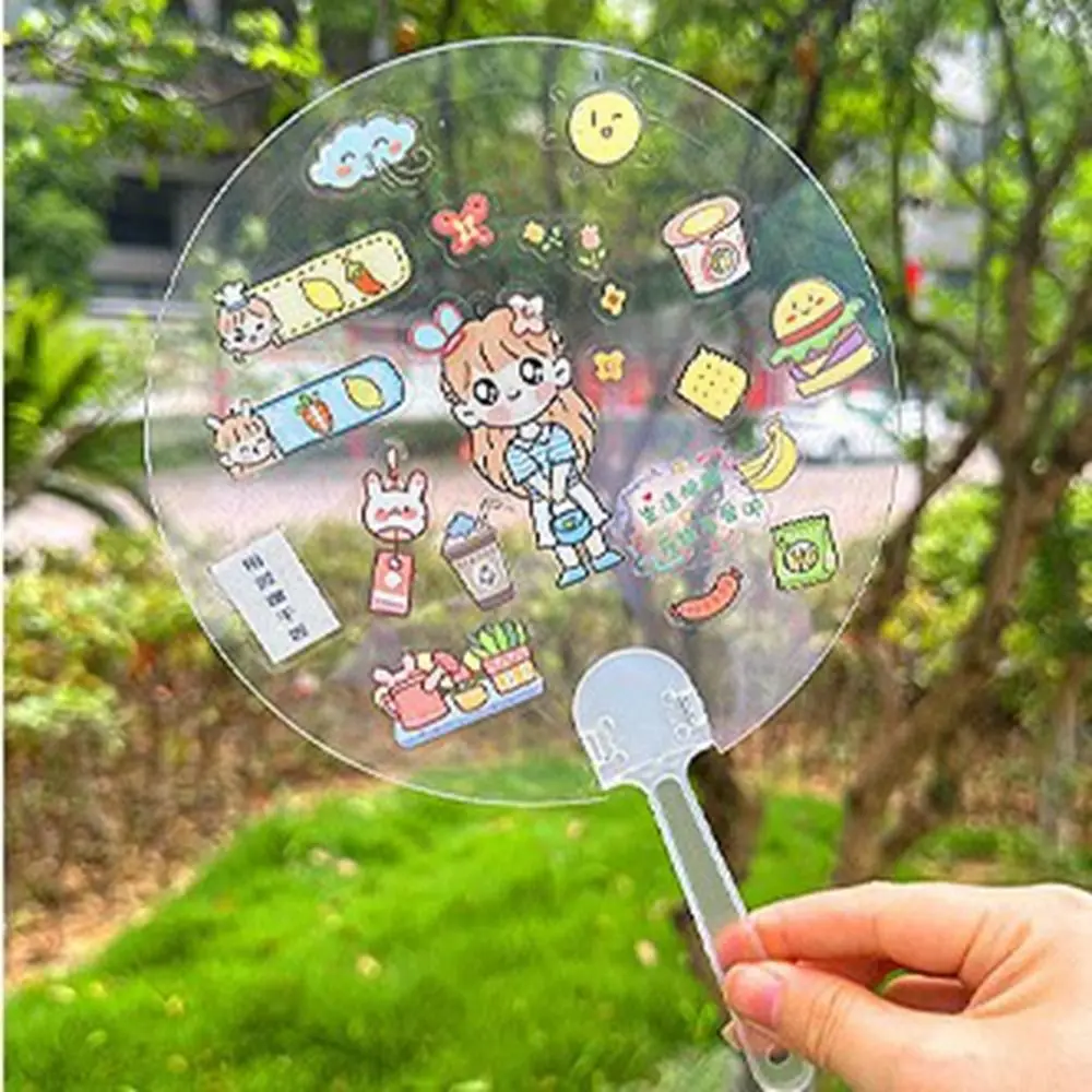 

Creative DIY Transparent Hand Fans Portable Handicrafts DIY Blank Fan Cute Graffiti Fan Kindergarten