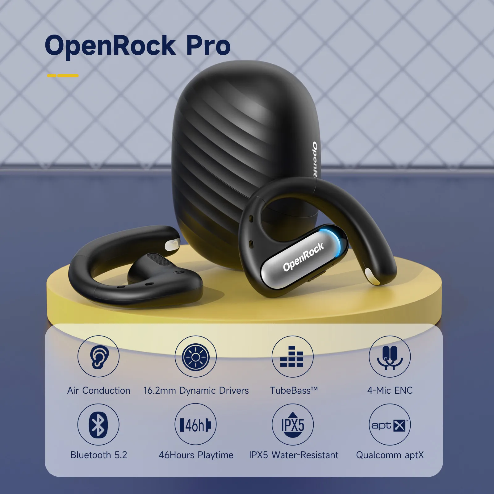 OpenRock Pro T1 3d Sound in ear headphone True Wireless sport Earbuds Bt 5 Headphones Open Back Charging Case Hands-free Headset