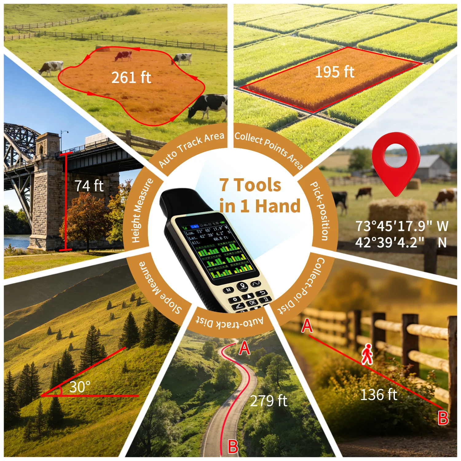 ZL660 portable high-precision GPS land surveying instrument measures area in acres and meters for harvesting land