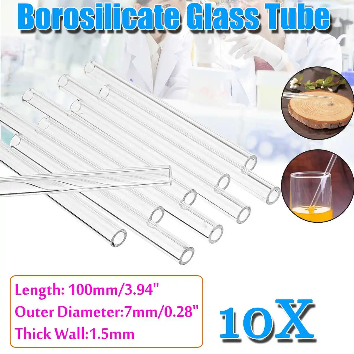 10Pcs 100mm OD 7mm 1.5mm Thick Transparent Wall Borosilicate Glass Blowing Tube Mixer Rod for School Lab Chemical Experiment