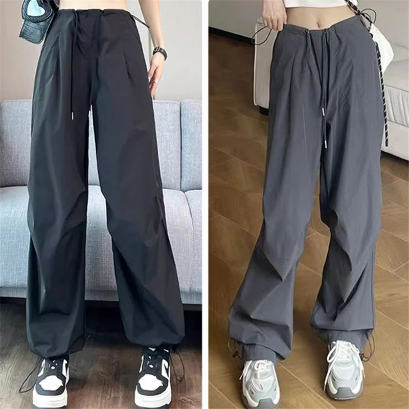 

American Style High-waisted Jazz Dance Cargo Pants For Women Spring Season Multi-pocket Hip Hop Slim Fit Casual Trousers