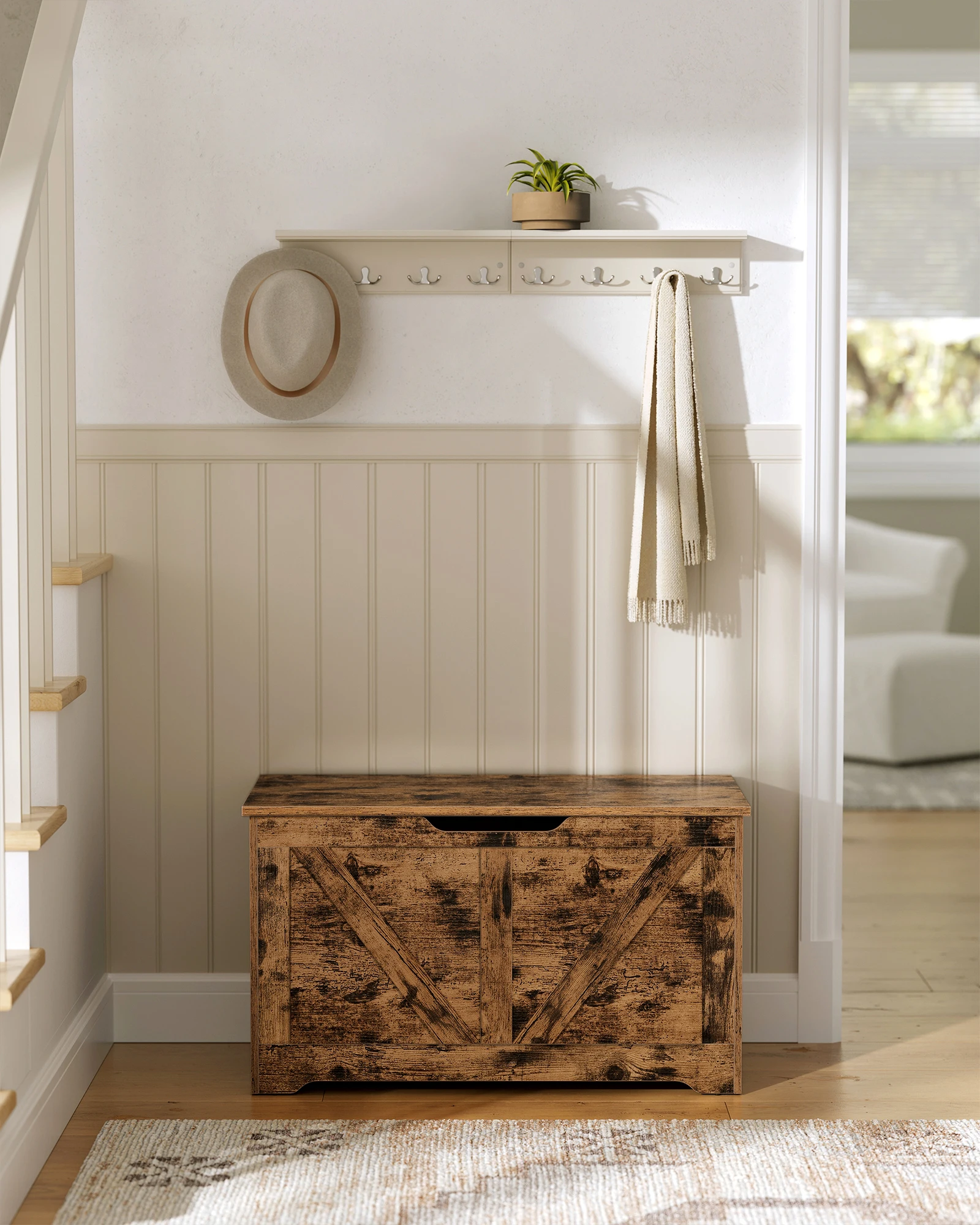 Songmics - vasagle Schuhbank Sitzbank mit Stauraum Sitztruhe 2 Sicherheitsscharniere Aufbewahrungsschrank Scheunenstil 40 x 80 x 46 cm für