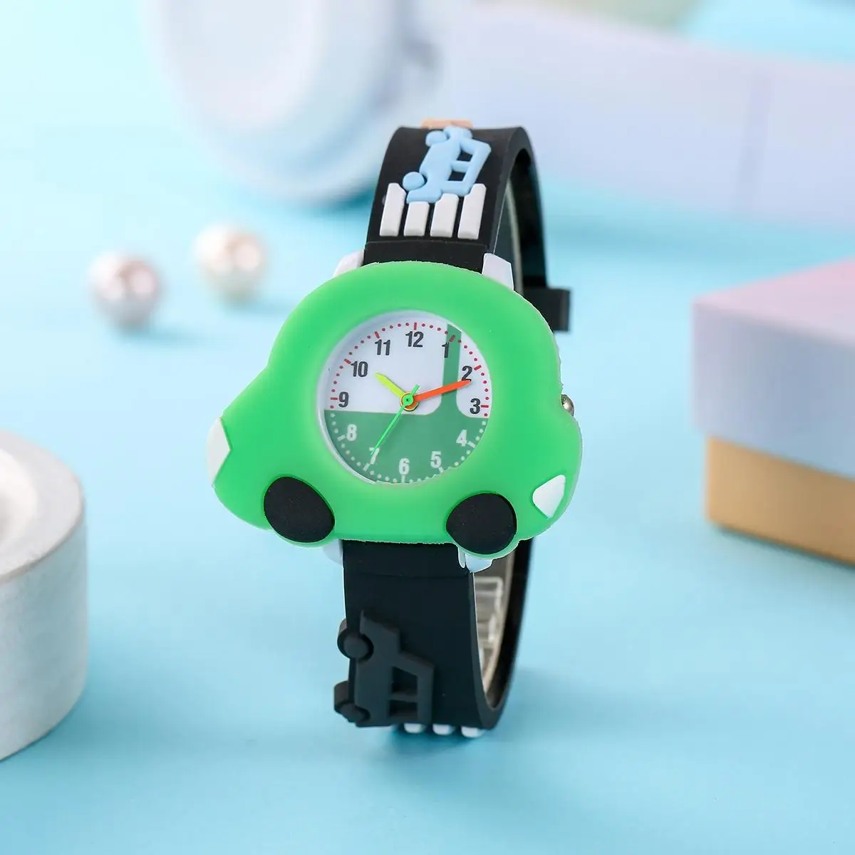 Cartoon anime kindergarten elementary school students watch silicone car boys learn quartz watch