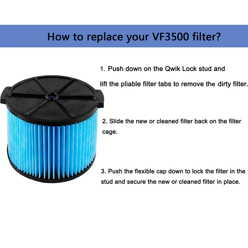 Filtre de rechange pour aspirateur portable Vf3500, 3 couches, support sec, 3-4.5 gallons, compatible avec Wd4050, Wd4070, Wd4522 Pound, 2 paquets