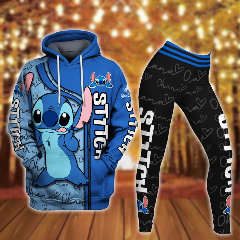 

Disney Cartoon Pattern Stitch 3D Hoodie and Leggings Set Women's Casual Stitch Y2k Yoga Pants Set Minnie Street Casual Fashion S