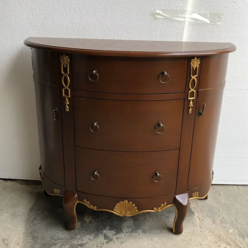 Walnut-colored bucket cabinet enters the door, living room porch cabinet, partition porch table, semi-round dining side cabinet,