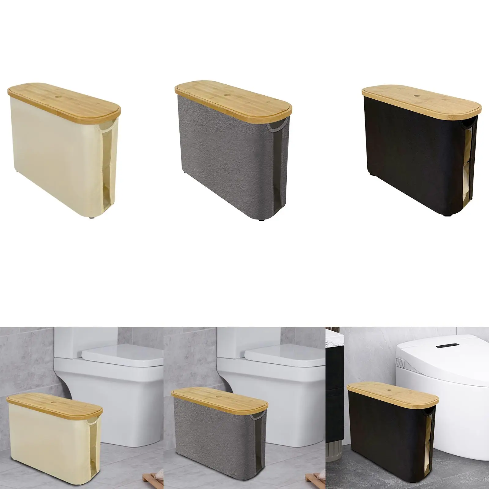 

Bamboo Toilet Paper Storage with Handle Multifunctional Toilet Paper Holder