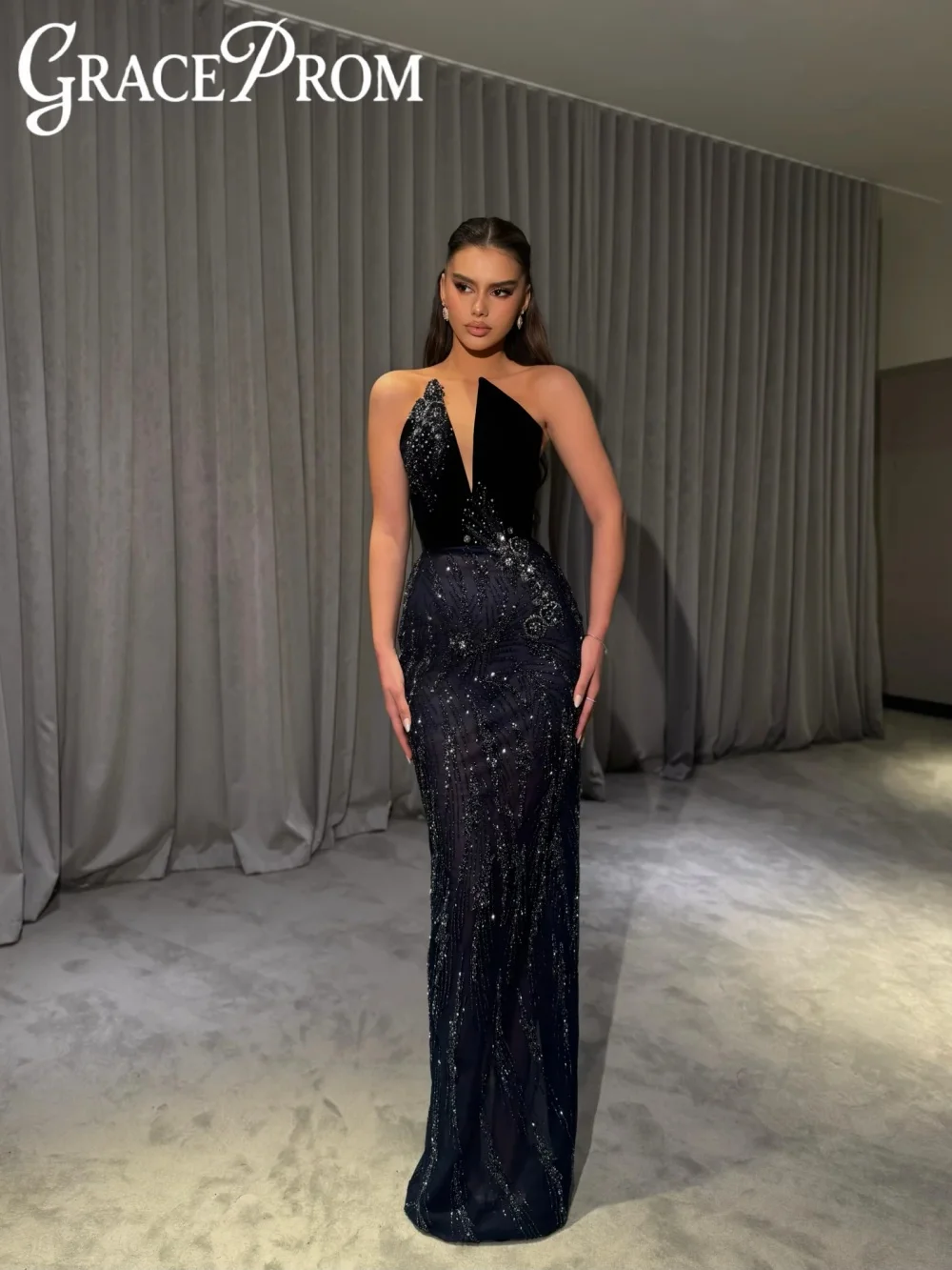 

Изысканное вечернее платье-футляр с бисером, глубоким вырезом-иллюзией и V-образным декольте, свадебное или для торжеств, на заказ, великолепное длинное банкетное платье