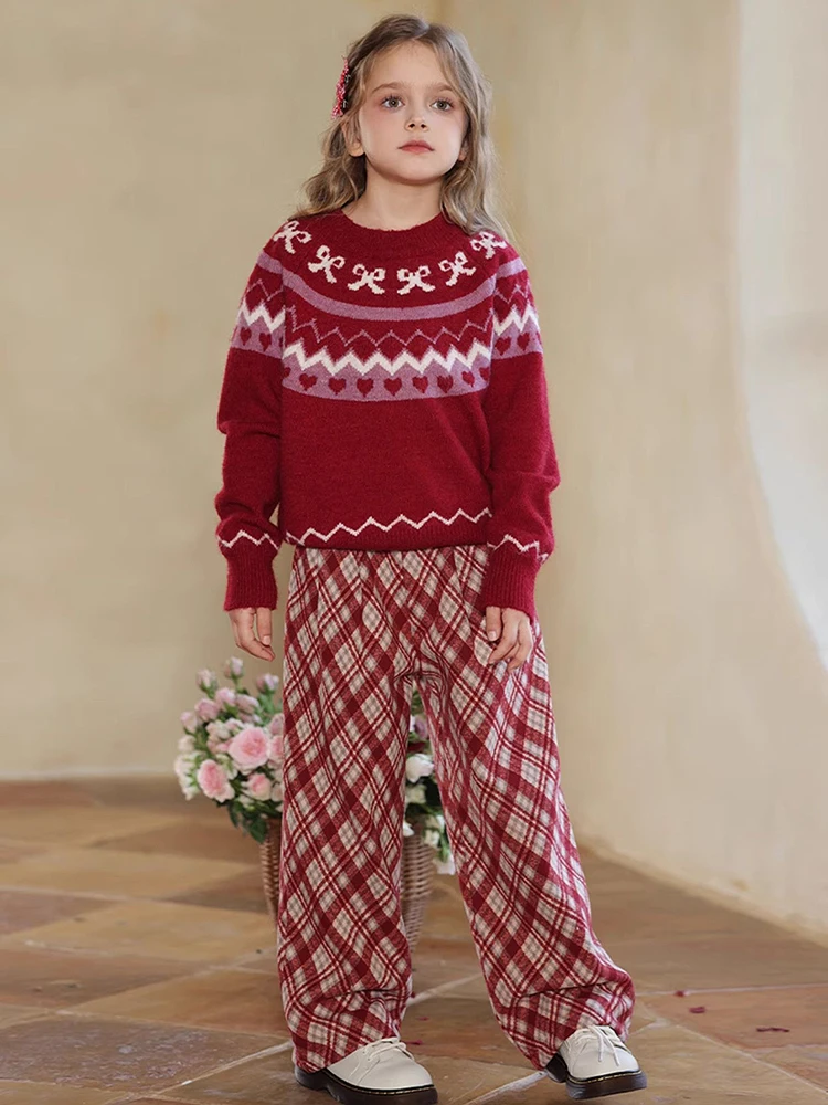 Christmas Party Toddler Pants Kids Girls Clothes Red Plaid Printed Teen Girl Autumn Winter Warm Trousers Tweens Girls Clothing