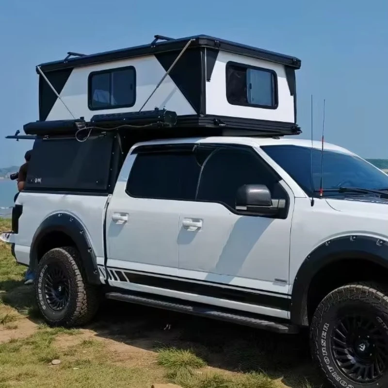 Affordable Short Bed Compatible Design With Roof Vent and Side Pop Out Windows Truck Topper