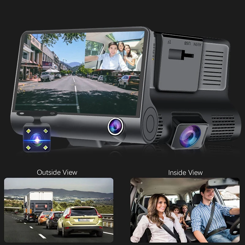 4 Inch Touch Screen Car DVR 1080P Dash Cam Front Inside Camera Night Vision Loop Recording G-Sensor