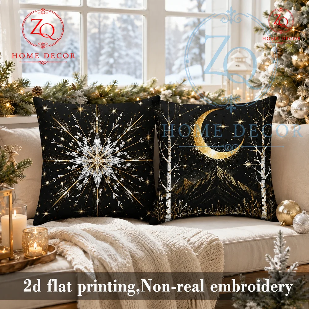 Boho Black  Celestial Pillow Covers Winter Star  Moon Phase Decorative Throw Pillow Cases Christmas  Bedroom Living Room
