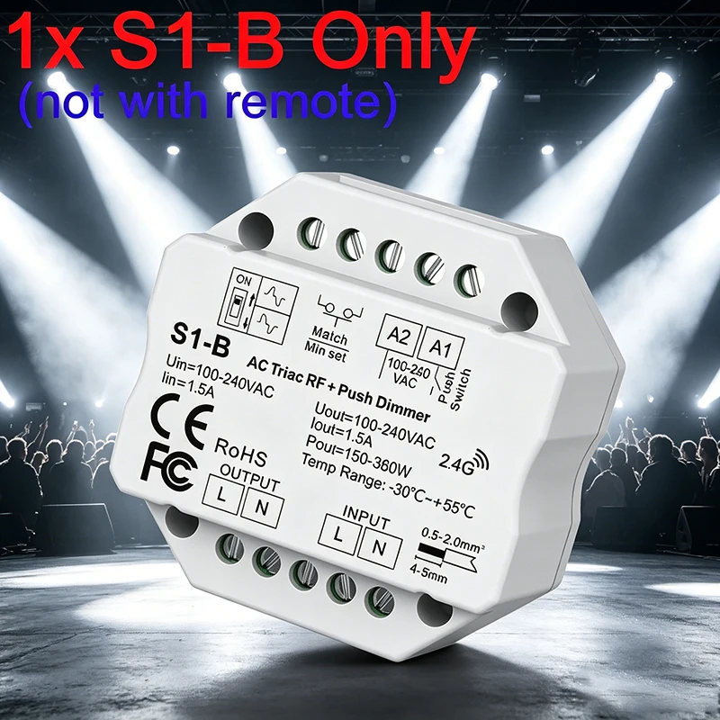 Skydance 1CH*1.5A RF+Push AC Phase-cut Dimmer Single Color Dimmable LED Lamps, Traditional Incandescent and Halogen Lights