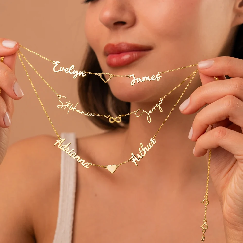 COOLTIME Custom Multiple Names Heart Necklace Stainless Steel Personalized Lovers Name Heart Women Necklace Gift Jewelry
