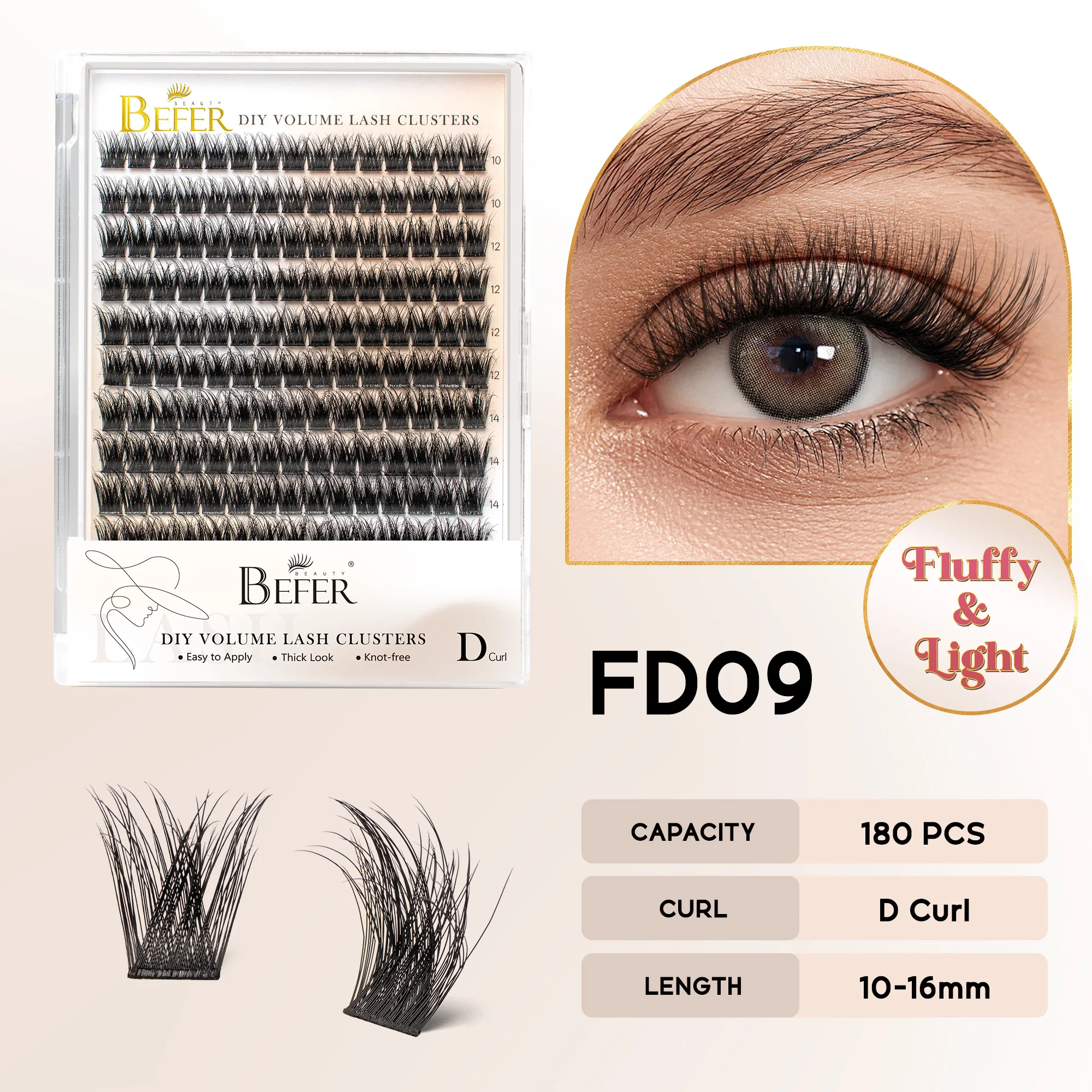 BEFER Cluster Wimperextensions D Curl DIY Wimperverlenging Manga Lash Cluster Pluizig Volume Individuele Natuurlijke Valse Wimperclusters