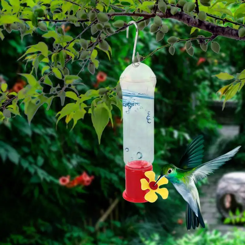 4pcs Bird Water Feeder Bottle Hanging Hummingbird Feeder Outdoor Garden Plastic Flower Iron Hook Feeder Yard Window Bird Drinker