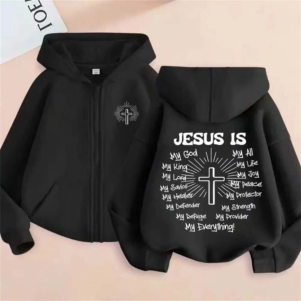 

Christian Jesus Is My God Bible Verse Zipper Hoodie Men Women Hip Hop Gothic Oversized Zip Up Jacket Male Sweatshirt Streetwear