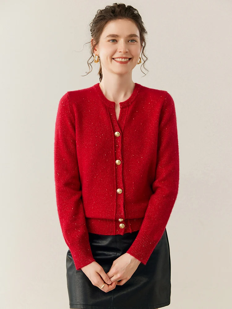 

TLOML Women's 100% Cashmere Sweater Scissors Collar Gold Bean Cardigan Autumn Winter High Quality Cashmere Knit Coat Casual Tops