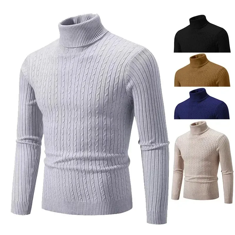 

Men's High Neck Sweater Solid Color Pullover Knitted Warm Casual Turtleneck Sweatwear Woolen Mens Winter Outdoor Tops