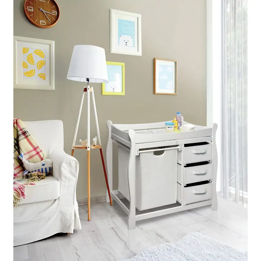 سلة SleighStyle محطة تغيير حفاضات طاولة تغيير الحفاضات مع 3 سلال تخزين منظم الحضانة مع سلة، تغيير Pa #3