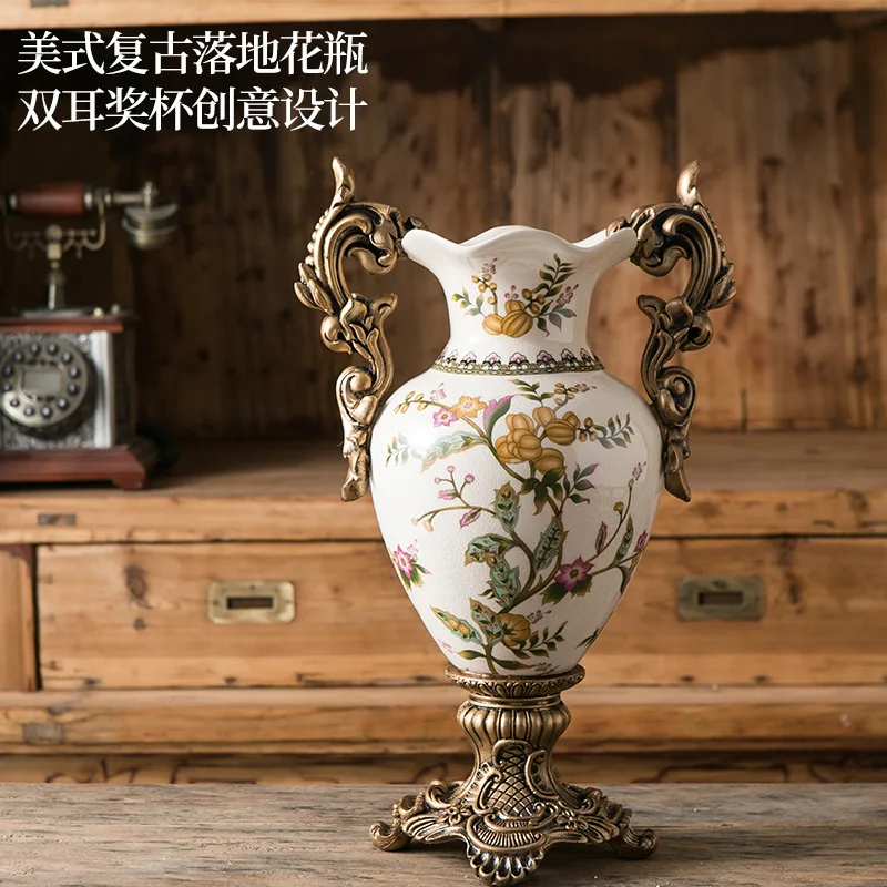 

European Ceramic Light Luxury American Retro Vase Floor Flower Arrangement Decoration High-end Living Room French High-end