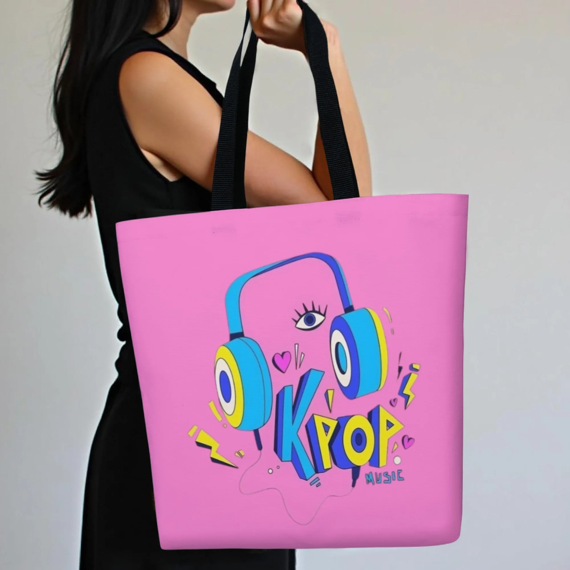 

K-pop Модная музыкальная сумка-тоут с принтом для наушников розового и фиолетового цвета, идеально подходящая для музыкальных фестивалей и поклонников со звездами