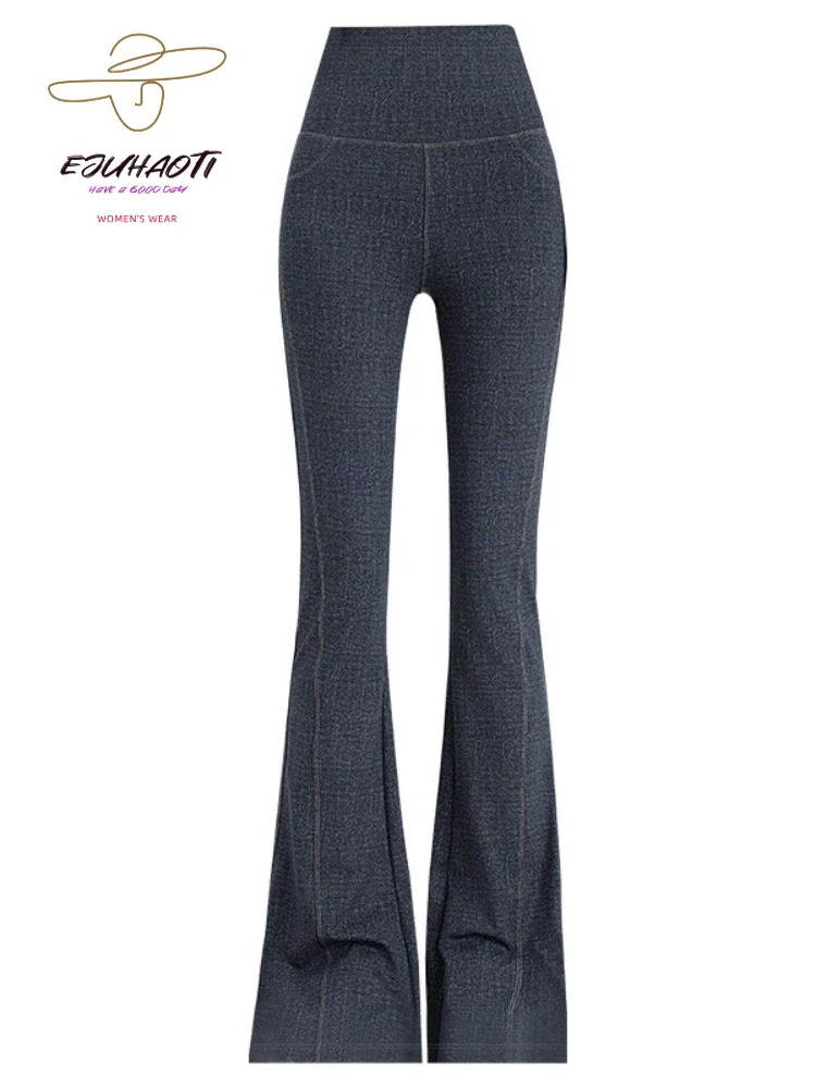 2024 Denim Women\'s Pants Micro Flared High Waist Abdomen Leggings New in Summer Stretch Sports Fitness Yoga Casual Pants Jeans