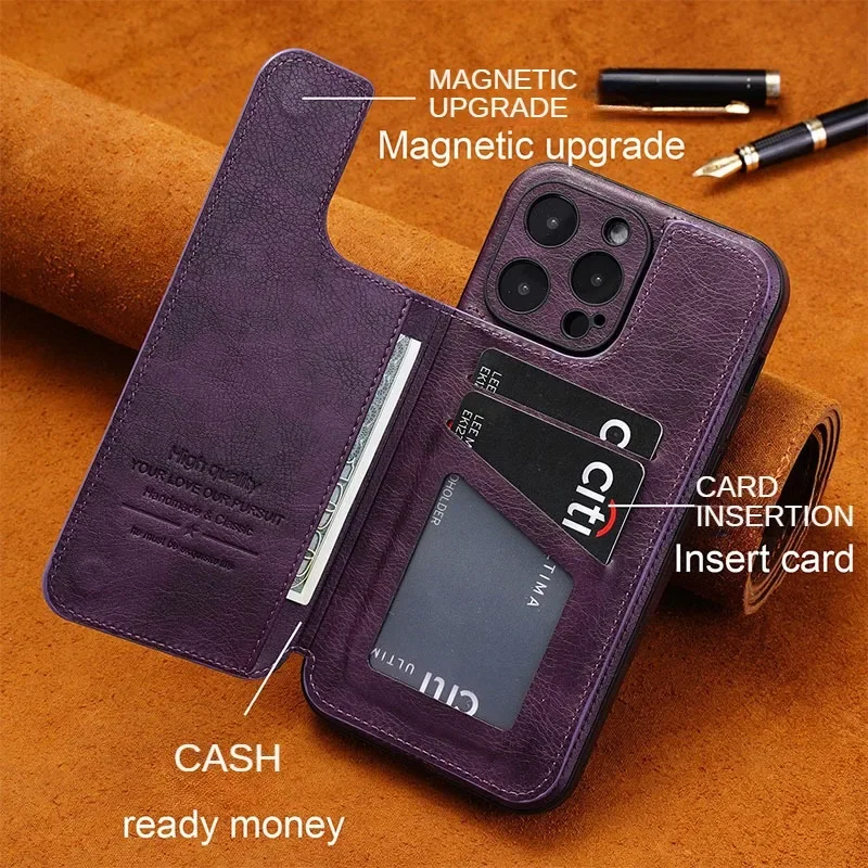 IPHONE 12 13 14 15 PRO MAX Flip Card Bag Can Be Used As A Stand Apple 13 Phone Protective Case Solid Color High-end Men