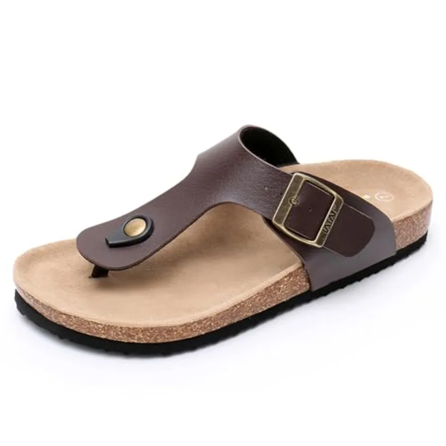 

Cork Footbed Womens Sandals Genuine Leather Insole Slides Sandals for Women Adjustable Buckle Summer Sandals Outdoor Walking