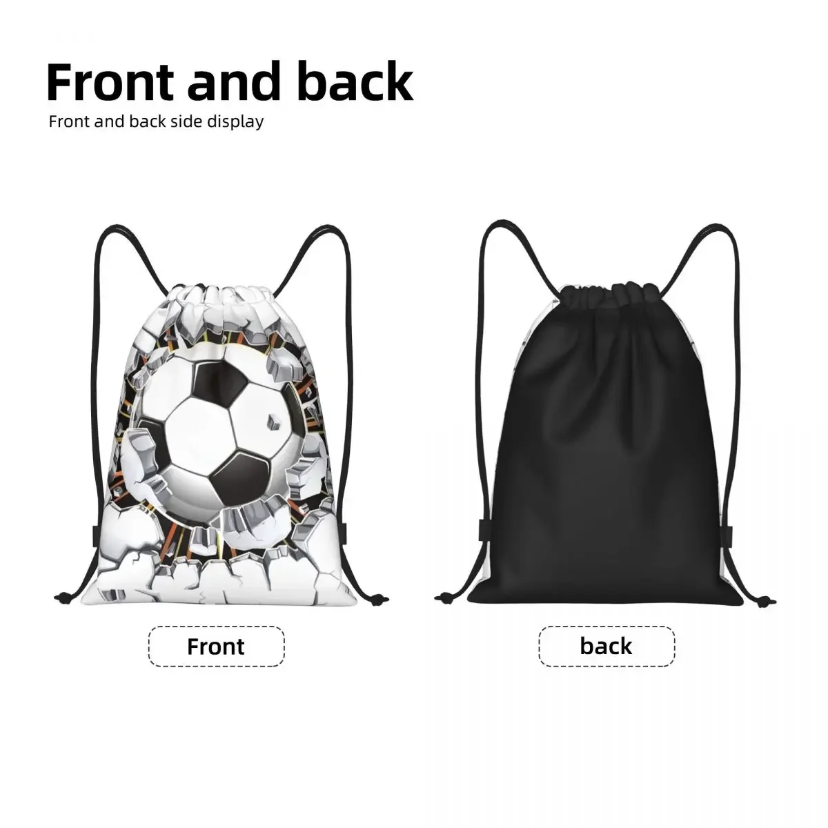 Cartoon Football Pattern Drawstring Backpack Sports Gym Bag for Men Women Soccer Ball Training Sackpack