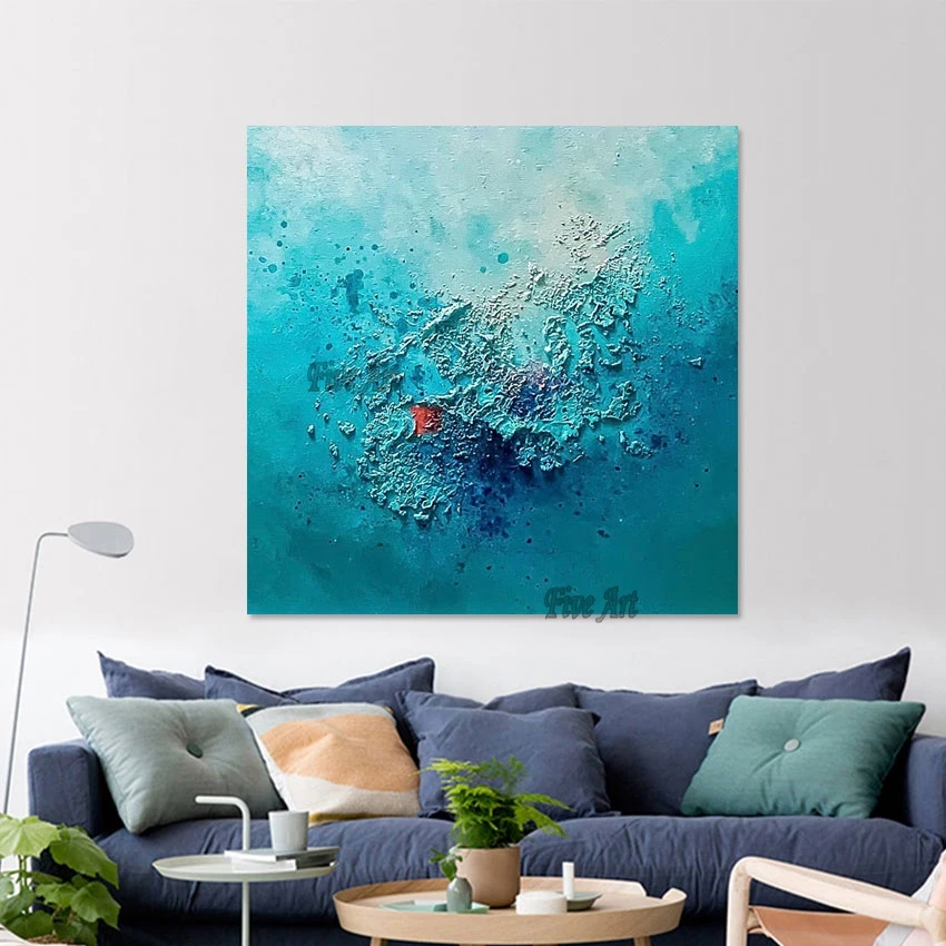 Blue Thick Acrylic Abstract Handmade Oil Painting Palette Knife Art Wall Picture For Bedroom Handmade Artwork Import Home Decor