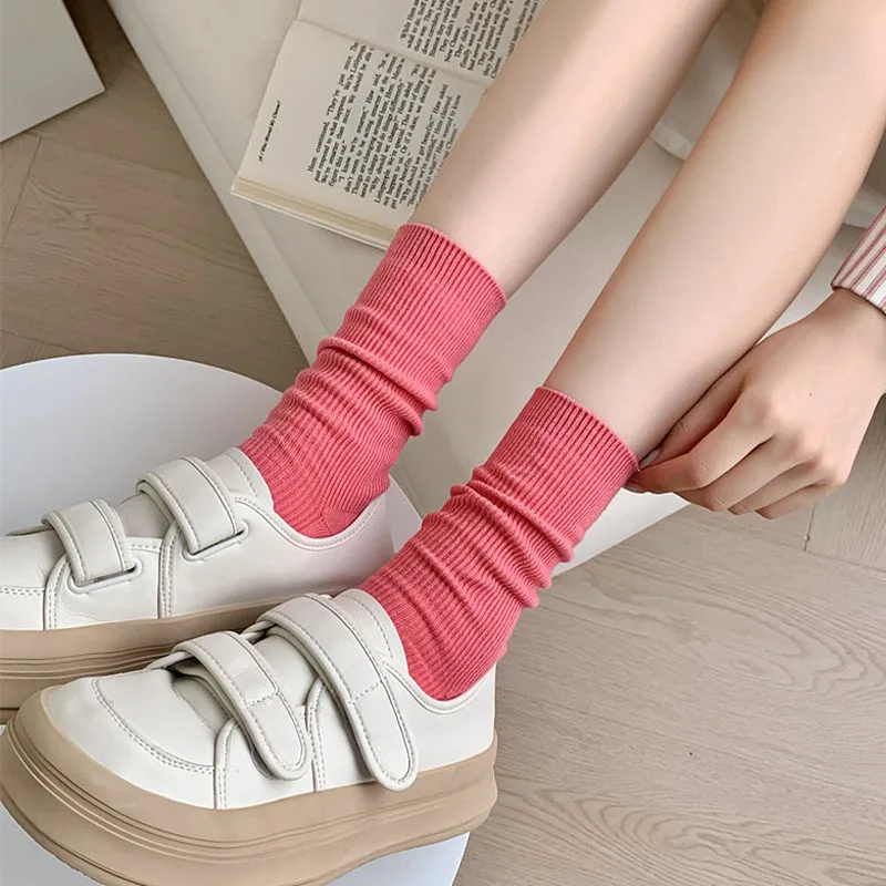 Women Solid Color Candy Socks Breathable Plain Basic Simple Girls Crew Loose Casual Sock Elastic Soft Comfortable Ankle Sox image 4