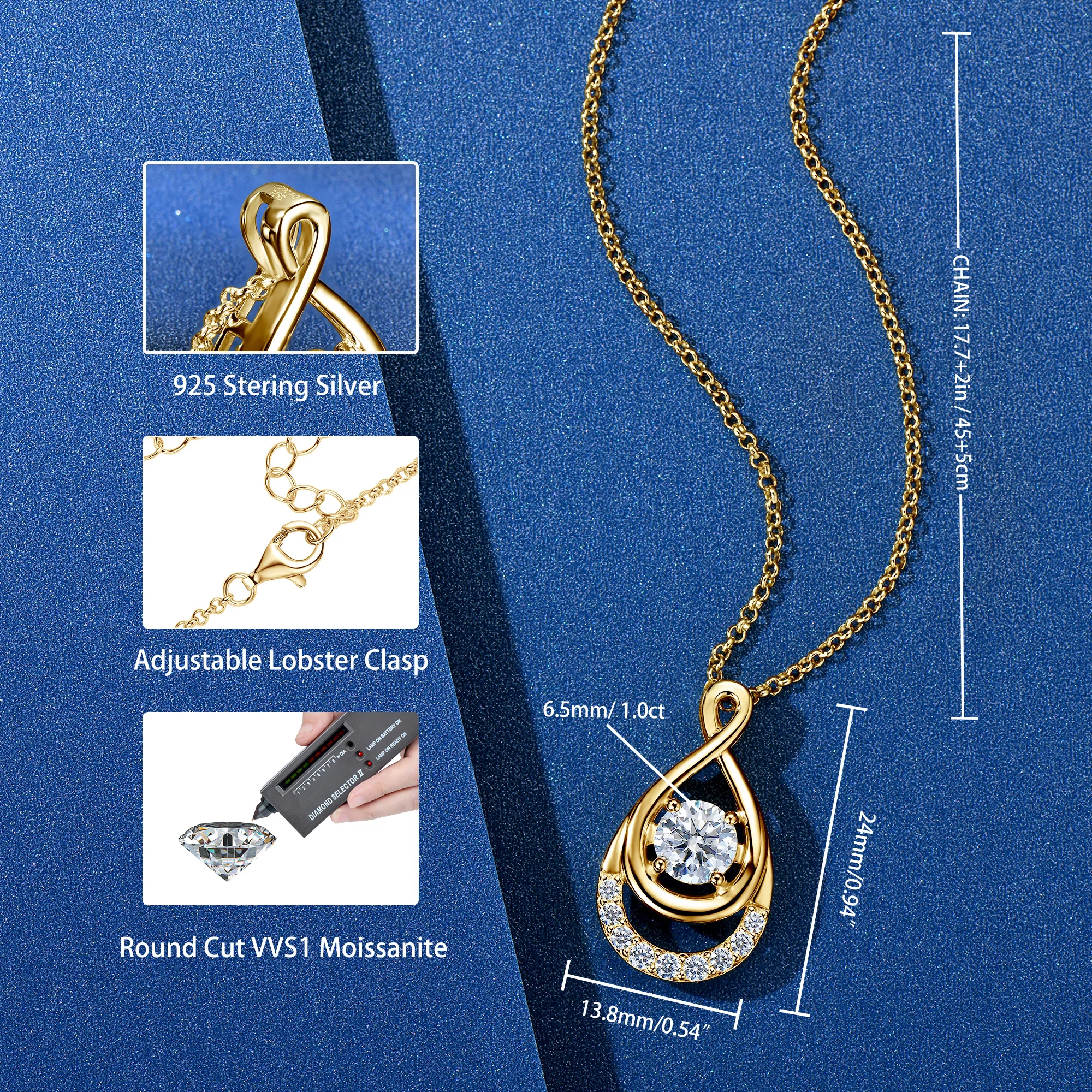 OXTAO 1.0ct 6.5 مللي متر D اللون مويسانيتي الماس S925 الفضة إنفينيتي قلادة قلادة سلسلة الترقوة قلادة خاتم هدايا مجوهرات أنيقة #5